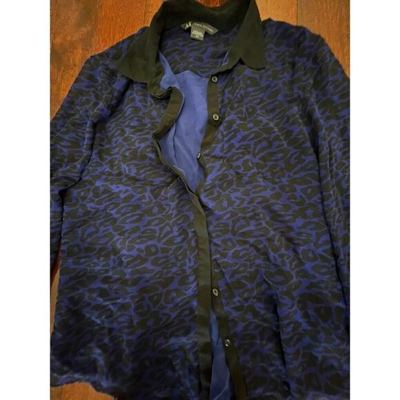 EUC Armani Exchange Semi-Sheer BlueButton up Long sleev Leopard print Top size M - Picture 8 of 12